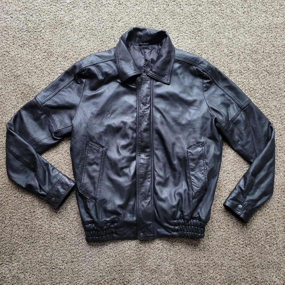 Kuang Huei Mens Leather Jacket M Bomber Black Genuine Streetwear Vintage Vtg